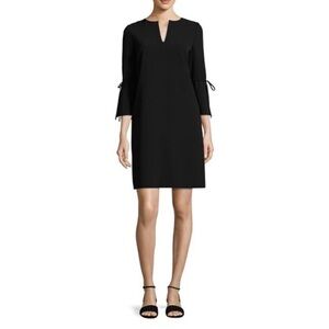 Lafayette 148 Deandra Bell Sleeve Split Neck Mini Dress Black